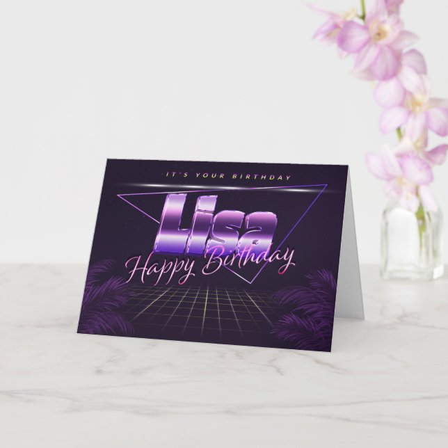 Lisa Name First name lila retro card Birthday (Orchid)