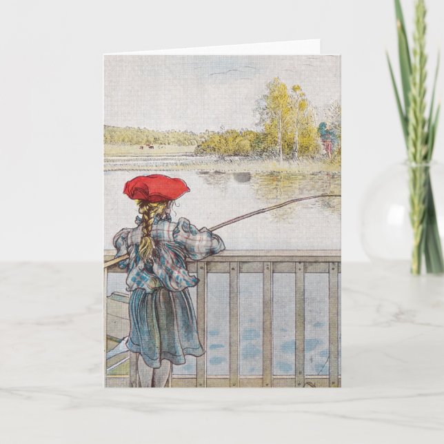 Lisbeth a Little Girl Fishing by Carl Larsson Card (Front)