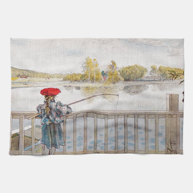 Lisbeth Fishing by Carl Larsson Tea Towel (Horizontal)