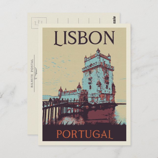 Lisbon Belem tower illustration Portugal Postcard (Front/Back)