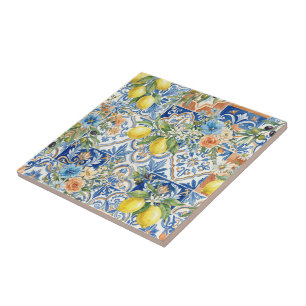 Lisbon Blue Lemon Tile Citrus Kitchen Decor