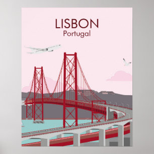 Lisbon bridge in vintage style poster
