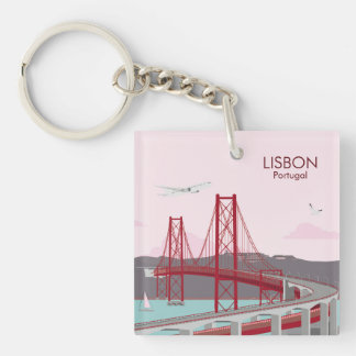 Lisbon bridge over Tagus river in vintage style Key Ring