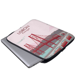 Lisbon bridge over Tagus river in vintage style   Laptop Sleeve