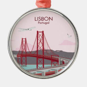 Lisbon bridge over Tagus river in vintage style    Metal Tree Decoration