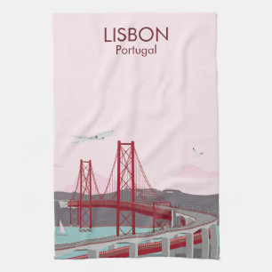 Lisbon bridge over Tagus river in vintage style Tea Towel