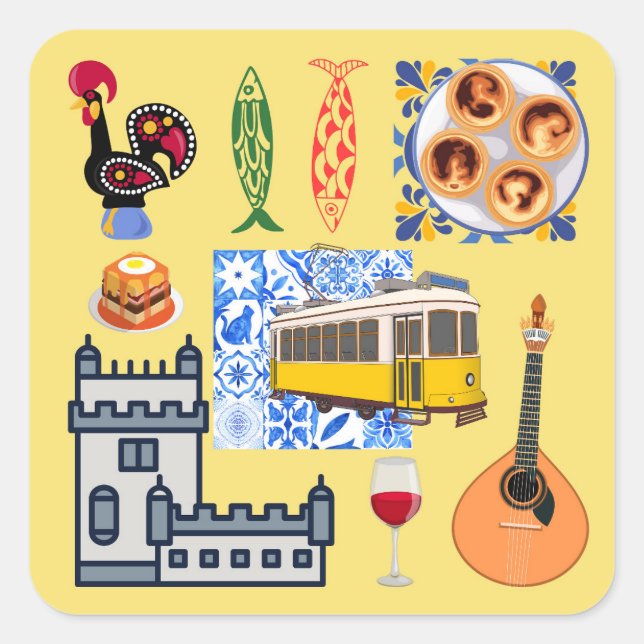 Lisbon City Symbols Square Sticker (Front)