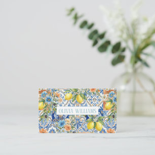 Lisbon Elegant Mediterranean Lemon Tile Pattern Business Card