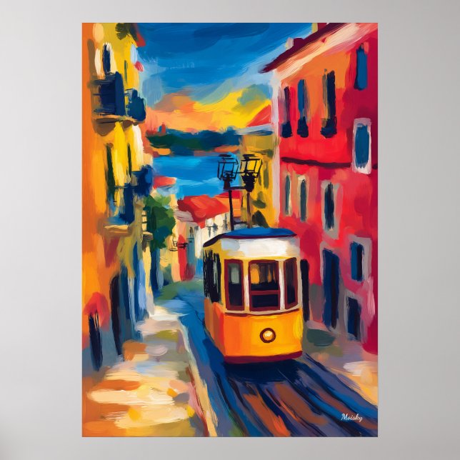 Lisbon Fauvist Cityscape, Alfama Colorful Portugal Poster (Front)