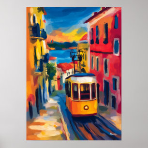 Lisbon Fauvist Cityscape, Alfama Colourful Portuga Poster