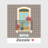 Lisbon house window with plants and tiles
