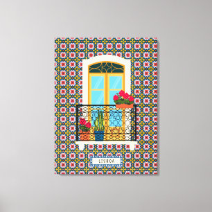 Lisbon house window with plants and tiles canvas print