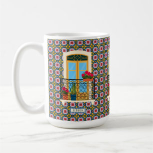 Lisbon house window with plants and tiles coffee mug
