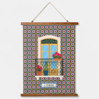 Lisbon house window with plants and tiles