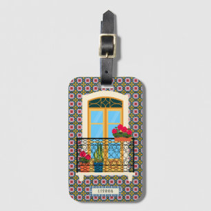 Lisbon house window with plants and tiles luggage tag