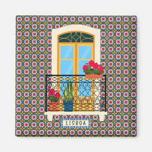 Lisbon house window with plants and tiles magnet