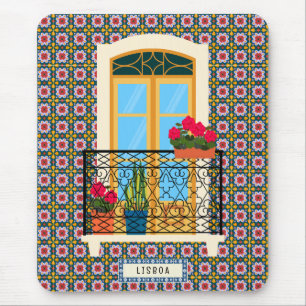 Lisbon house window with plants and tiles mouse pad