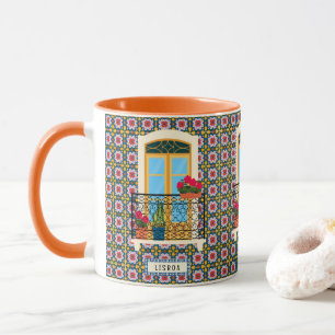 Lisbon house window with plants and tiles mug