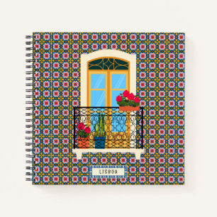 Lisbon house window with plants and tiles notebook