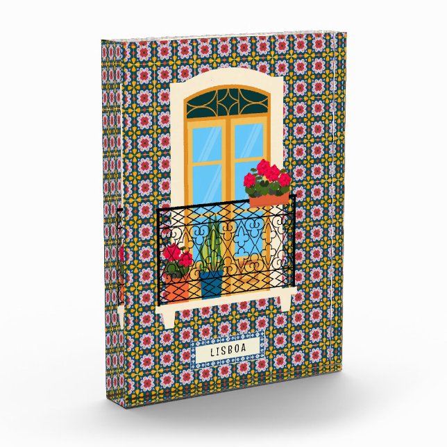 Lisbon house window with plants and tiles photo block (Left)