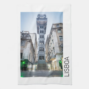 Lisbon in Portugal with Retro Elevator Souvenir Tea Towel