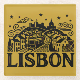 Lisbon Lisboa Portugal Minimalist Travel Glass Coaster