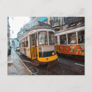 Lisbon old trams postcard