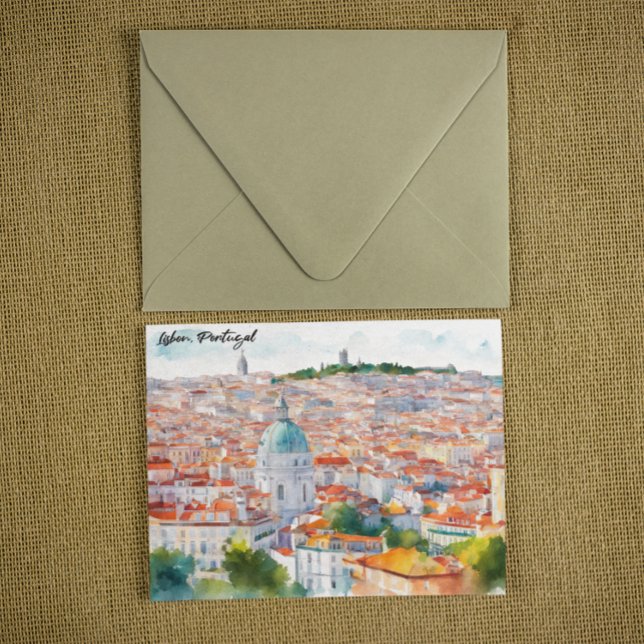 Lisbon Portgual Watercolor Panorama View City Card (Lisbon Portgual Watercolor Panorama View City Card)