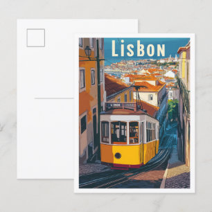 Lisbon Portugal Art Vintage Travel Illustration Postcard