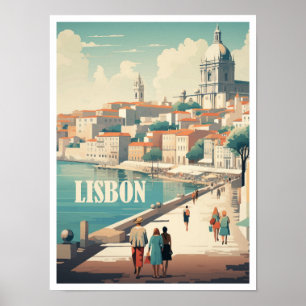 Lisbon Portugal Art Vintage Travel Illustration Poster