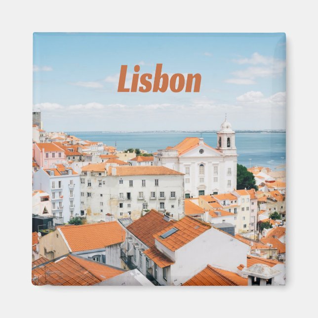 Lisbon Portugal Atlantic beaches Red Roofs Magnet (Front)