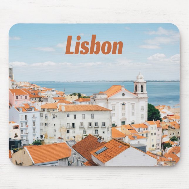 Lisbon Portugal Atlantic beaches Red Roofs Mouse Pad (Front)