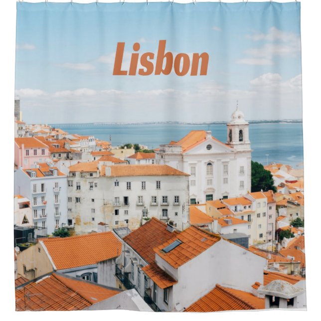Lisbon Portugal Atlantic beaches Red Roofs Shower Curtain (Front)