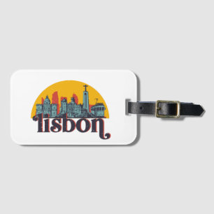 Lisbon Portugal City Skyline Retro Cityscape Art Luggage Tag