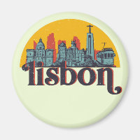 Lisbon Portugal City Skyline Retro Cityscape Art