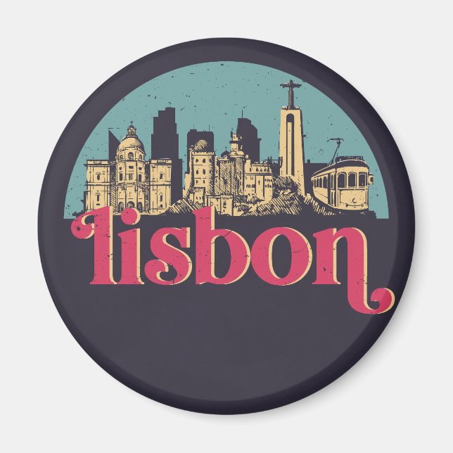 Lisbon Portugal City Skyline Vintage Cityscape Magnet (Front)