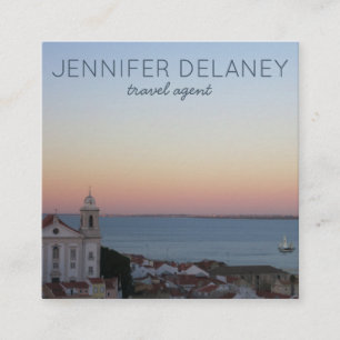 Lisbon Portugal City Sunset Photo Travel Tourism Square Business Card