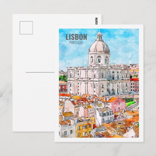 Lisbon Portugal Famous Travel Watercolor Sketch Postcard (Front/Back)