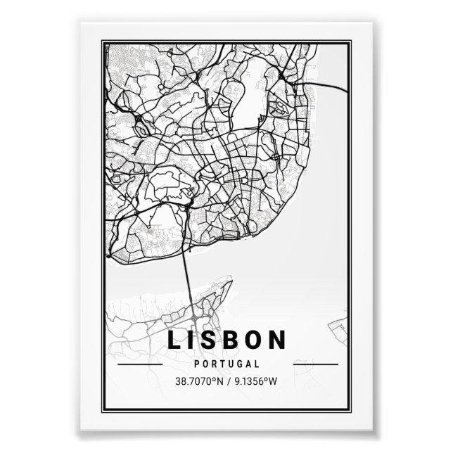 Lisbon - Portugal Light City Map Photo Print (Front)