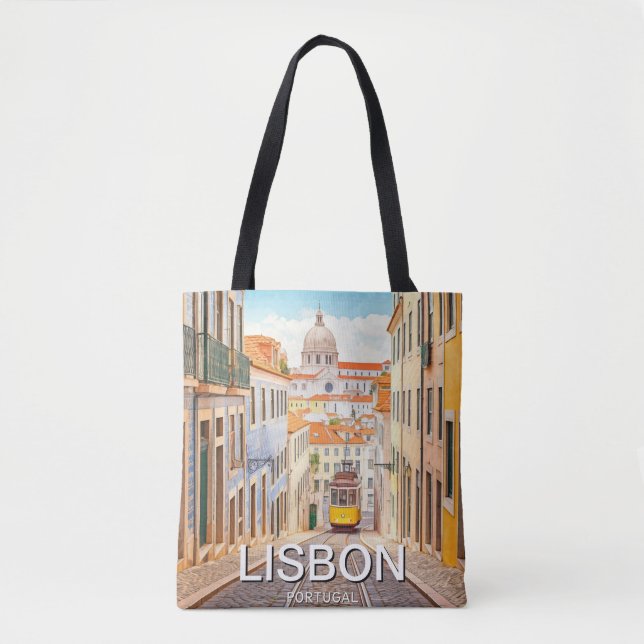 Lisbon Portugal Pantheon Alfama Watercolor Tote Bag (Front)