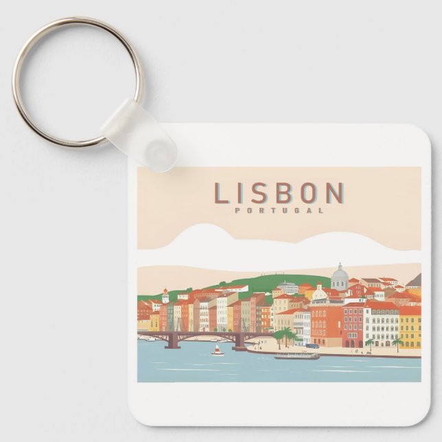 Lisbon Portugal Pastel Travel Design Key Ring (Front)
