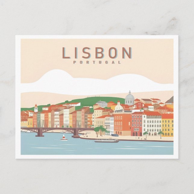 Lisbon Portugal Pastel Travel Design Postcard (Front)