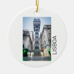 Lisbon Portugal Retro Elevator Holiday Souvenir Ceramic Tree Decoration