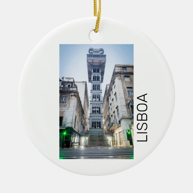 Lisbon Portugal Retro Elevator Holiday Souvenir Ceramic Tree Decoration (Front)