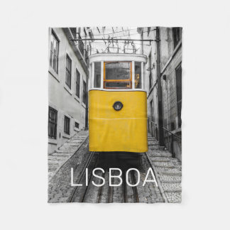Lisbon Portugal Retro Tram Vintage Souvenir Fleece Blanket