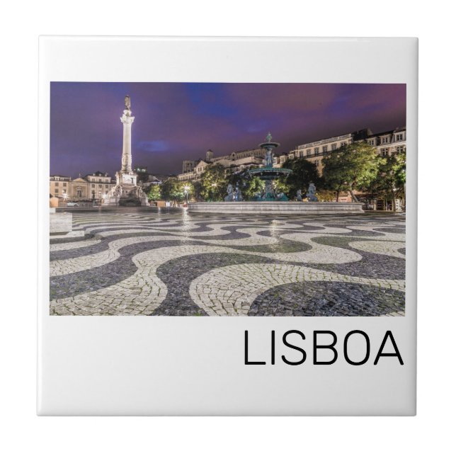 Lisbon Portugal Rossio Square Holiday Souvenir Tile (Front)