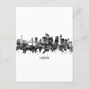 Lisbon Portugal Skyline BW Holiday Postcard