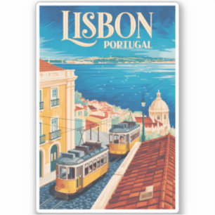 Lisbon Portugal Skyline Illustration Travel Art