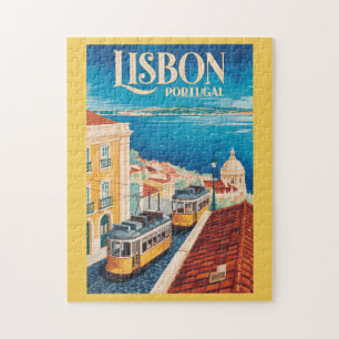 Lisbon Portugal Skyline Illustration Travel Art Jigsaw Puzzle