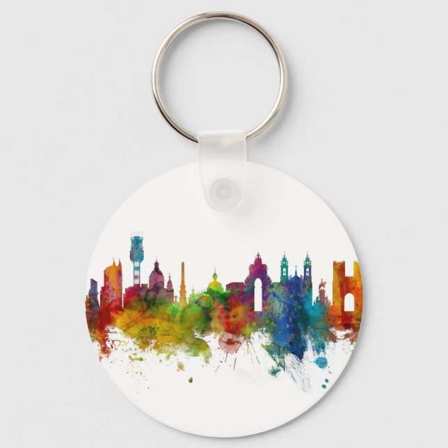 Lisbon Portugal Skyline Key Ring (Front)